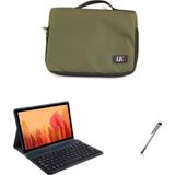 Uk Samsung Galaxy Tab A7 T500 Uyumlu Haki Tablet Çantası Kablosuz Klavyeli Standlı Kılıf Set