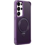 UK Samsung Galaxy Z Fold 5 Uyumlu Standlı Karbon Fiber Kılıf - Mor