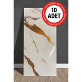 Ukab Dekor 10 Adet 30X60 cm Dekoratif Mermer Desenli Kendinden Yapışkanlı Duvar Paneli (Banyo Wc Mutfak) - Altın - Beyaz - 30 x 60 cm