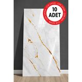 Ukab Dekor 10 Adet 30X60 cm Dekoratif Mermer Desenli Kendinden Yapışkanlı Duvar Paneli (Banyo Wc Mutfak) - Ekru - Gold - 30 x 60 cm