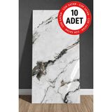 Ukab Dekor 10 Adet 30X60 cm Dekoratif Mermer Desenli Kendinden Yapışkanlı Duvar Paneli (Banyo Wc Mutfak) - Gri - Siyah - 30 x 60 cm