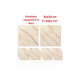 UKAB DEKOR 11 Parça (1 m²) 30x30 Cm Pvc Karo Kendinden Yapışkanlı Seramik Mermer Görünüm Dekoratif Panel Bej 30 x 30