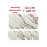 UKAB DEKOR 11 Parça (1 m²) 30x30 Cm Pvc Karo Kendinden Yapışkanlı Seramik Mermer Görünüm Dekoratif Panel