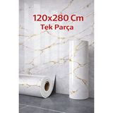 Ukab Dekor 120X280 cm 1 Adet Lüks Dekoratif Kendinden Yapışkanlı Esnek Köpük-Pvc Tv Ünitesi Paneli Banyo Salon - Ekru - Altın - 120 x 275