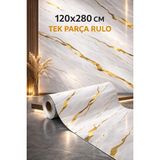 Ukab Dekor 120X280 cm 1 Adet Lüks Dekoratif Kendinden Yapışkanlı Esnek Köpük-Pvc Tv Ünitesi Paneli Banyo Salon - Gri - Altın - 120 x 275