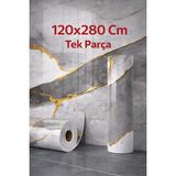 Ukab Dekor 120X280 cm 1 Adet Lüks Dekoratif Kendinden Yapışkanlı Esnek Köpük-Pvc Tv Ünitesi Paneli Banyo Salon - Koyu Gri - Altın - 120 x 275