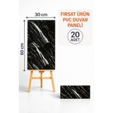UKAB DEKOR 20 Adet (30x60 cm) Dekoratif Siyah - Beyaz Mermer Desenli Kendinden Yapışkanlı Esnek Köpük Pvc Panel Siyah-Beyaz 30 x 60