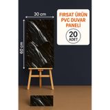 UKAB DEKOR 20 Adet (30x60 cm) Dekoratif Siyah - Beyaz Mermer Desenli Kendinden Yapışkanlı Esnek Köpük Pvc Panel