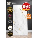 UKAB DEKOR 30X60cm 1 Adet Gold Bej Mermer Desen Yapışkanlı Banyo,Tezgah Arası Kaplama Duvar Paneli Kağıdı