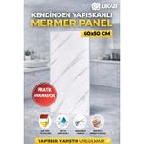 UKAB DEKOR 30X60Cm Dekoratif Lüks Kendinden Yapışkanlı Esnek Köpük-Pvc Beyaz Mermer Panel Banyo Wc Mutfak p016 Beyaz-d 30 x 60