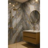 UKAB DEKOR 60x120 Cm (0,72 m²) Kendinden Yapışkanlı Mermer Desenli Pvc Karo Panel Banyo, Wc, Mutfak Mavi-Gold 60 x 120