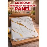Ukab Dekor 60X60 cm Mermer Desenli Kendinden Yapışkanlı Seramik Köpük Pvc Duvar Paneli Banyo Wc Mutfak - Altın - 60 x 60 cm