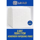 UKAB DEKOR 70x77 Cm 6 Adet 3 mm Kendinden Yapışkanlı Dekoratif Sünger Beyaz Tuğla Duvar Paneli Kağıdı