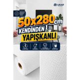 UKAB DEKOR Beyaz Dokulu Kendinden Yapışkanlı Tek Parça Silinebilir Dekoratif Duvar Kaplama Paneli 50x280 cm (1,4 m²) 1 Adet