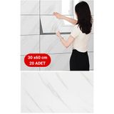 UKAB DEKOR Beyaz Seramik Fayans Mermer Görünüm Kendinden Yapışkanlı Ev Dekorasyonu Banyo Yalıtım (20 Parça) Beyaz 30 x 61
