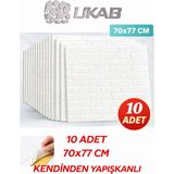 Ukab Dekor Kendinden Yapışkanlı Esnek Köpük Tuğla Desen Dekoratif Duvar Paneli 70X77 cm 10 Adet - Beyaz - 70 x 77