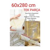 UKAB DEKOR Lüks Kendinden Yapışkanlı Esnek Köpük Beyaz Pvc Mermer Panel Banyo Wc Mutfak (1 Adet) Altın-Serit 60 x 280