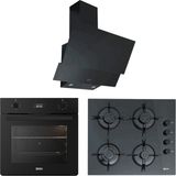 Ukınox Ankastre Set - Carlo 60 Siyah Cam Aspratör + Dolce 60 Df Siyah Cam Ocak + Smart 3000 Siyah Ankastre Fırın