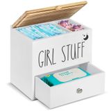 Ukonvi Banyo Dekoru ve Depolama için Tampon Tutucu, Çekmeceli ve Kapaklı Ahşap Dişil Ürün Düzenleyici, Tampon Depolama için Tampon ve Tampon Düzenleyici Banyo Aksesuarları Kutusu, Siyah Pamuk Top/Çubuk