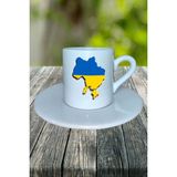 Ukrayna Ülke Bayrağı Bayrak Baskılı Türk Kahvesi Fincanı Tabaklı Kişiye Özel Model 3
