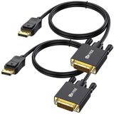 UKYEE Displayport - DVI Kablosu 6 Ayak/1,83M 2'li Paket, Ekran Bağlantı Noktası (DP) - DVI-d Erkekten Erkeğe Adaptör Kablosu PC, Dizüstü Bilgisayar, HDTV, Projektör, Monitör, Daha Fazlası- Altın