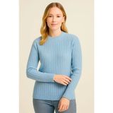 Ulak Handmader Bisiklet Yuvarlak Yaka Triko Kazak Pamuklu Kalın Fitilli Dokuma, Regular Fit Uzun Kollu Kışlık Model - Bebe Mavisi - 2XL
