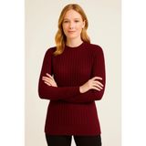 Ulak Handmader Bisiklet Yuvarlak Yaka Triko Kazak Pamuklu Kalın Fitilli Dokuma, Regular Fit Uzun Kollu Kışlık Model - Bordo - XL