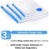 Ülbag (3 Adet) Büyük Boy 90 cm x 120 cm Vakumlu Poşet- Vakumlu Hurç - 90 x 120 cm - Şeffaf