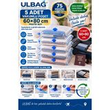 Ülbag 5'li Şeffaf Vakumlu Poşet Seti 60 cm x 80 cm Yastık Elbise Battaniye İçin Kullanım