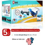Ülbag 5'li Vakumlu Poşet Seti En Küçük Boy 50 Cm X 70 Cm Yastık, Elbise Ve Bavul Içi Vakumlu Hurç