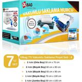 Ülbag 7'Li Vakumlu Saklama Poşeti Seti-4 Şeffaf Plastik Yastık Elbise Battaniye Yorgan Hurcu Ebatlar 80 x 100 cm