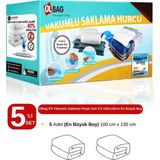 Ülbag Vakumlu Saklama Poşet Seti 5’li 100X130CM En Büyük Boy Yorgan ve Döşek İçin Su Geçirmez