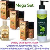 ULFİSU COSMETİCO Ulfisu Cosmetico Deadly Shark 48000 Geçiktırıci Sprey 3 Adet - Çikolatalı Kayganlastiricı Jel ve Rahatlatıcı Aloevera Masaj Jeli Hediye