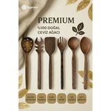 Ülgenev 6'lı %100 Doğal Ceviz Ağacı Tahta Kaşık Seti | 30 cm Kaşık Çatal Spatula Maşa Kevgir El Yapımı - Ahşap
