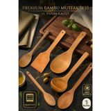 Ülgenev 6'lı Vernikli Bambu & Kayın Mutfak Seti - Spatula, Küçük, Orta, Büyük Kaşık, Pilav Kaşığı, Kepçe - Ahşap