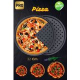 Ülgenev Paslanmaz Karbon Çelik , Delikli, Yanmaz Yapışmaz 32 Cm Büyük Boy Pizza ve Lahmacun Tepsisi