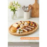 Ulgenex 28 Cm Doğal Bambu Oval Sunumluk Ahşap, Dekoratif Servis Tepsisi Kahve ve Kahvaltı Sunum Tabağı