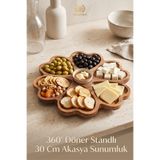 Ulgenex 360° Döner Standlı 7 Bölmeli Akasya Çiçek, Kalp Sunumluk 30 cm Kahvaltılık Şarküteri Servis Tabağı, Tahtası