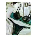 Ülger Collection ülg1 Gece Yeşili Bralet Takımı - Tanga Külotlu Sütyen Seti-Kadın İç Çamaşırı