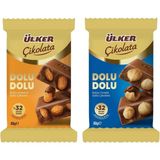 Ülker Dolu Dolu Çikolata, Sütlü Bademli ve Fındıklı, 80G, 2'li Paket,%32 Bütün Kuruyemiş � - 0,5 kg