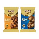 Ülker Dolu Dolu Çikolata, Sütlü Bademli ve Fındıklı, 80g, 2'li Paket,%32 Bütün Kuruyemiş İçerikli