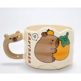 Ulora Capybara Figürlü Yayvan Formlu Porselen Kupa Bardak ALK5044