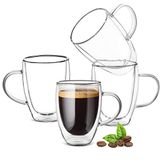Ulrikco 12oz Çift Duvarlı Cam Kahve Kupaları Saplı, Şeffaf Cappuccino Cam Kupa 4'lü Set, Yalıtımlı İçme Camı Kahve Fincanları ve Çay Bardakları, Espresso Kupa Bardakları, Isıya Dayanıklı Bulaşık