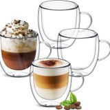 Ulrikco 8oz Çift Duvarlı Cam Kahve Kupaları, Şeffaf Cappuccino Cam Kupa Seti 4, Kulplu Çift Yalıtımlı Cam Kahve Kupaları, Latte Kupası, Sıcak/Soğuk İçecekler için Espresso Kupa Bardakları, Bulaşık