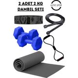 Ultio Spor 2 Kg'lık Pilates Seti 2 Adet 2 kg Dambıl 6mm Pilates Matı Squad Band Atlama Ipi Direnç Lastiği - Siyah