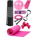Ultio Spor 9 Parça Pilates Seti 6 mm Minder Kalınlığı ile Taşıma Çantası ve Tüm Pilates Malzemeleri - Pembe