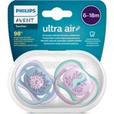 Ultra Air Emzik, Kız Bebekler Için 6-18 Ay, 2’li Paket, Ortodontik Silikon, Geniş Hava Delikli,