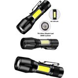 Ultra Cift Yonlu Guclu Pilli Led El Feneri 2000 Lumen 6W Cob Led Su Gecirmez Zoomlu 3 Modlu
