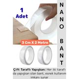 Ultra Güçlü Esnek Kesilebilir Kolay Kullanım Estetik Çift Taraflı Nano Şeffaf Bant 3 cm x 2 Metre - Çok Renkli