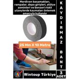 Ultra Güçlü Yapışkan Isg Iş Yeri Kaygan Zemin Merdiven Siyah Kaydırmaz Bant 25 mm x 10 Metre 3 Adet